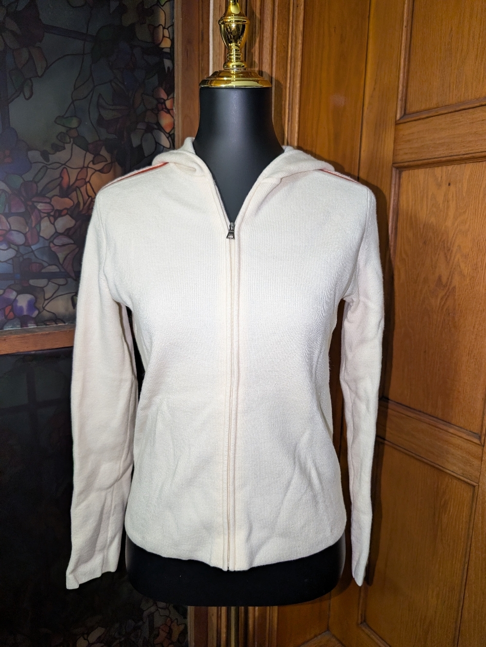 Banana Republic White Zip-Up Hooded Sweater